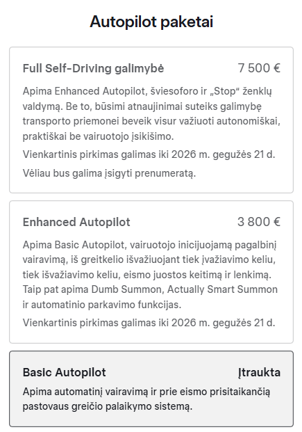 Autopilot package options and pricing