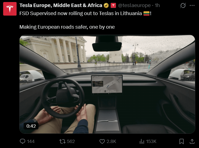 Tesla interior showing FSD Supervised interface